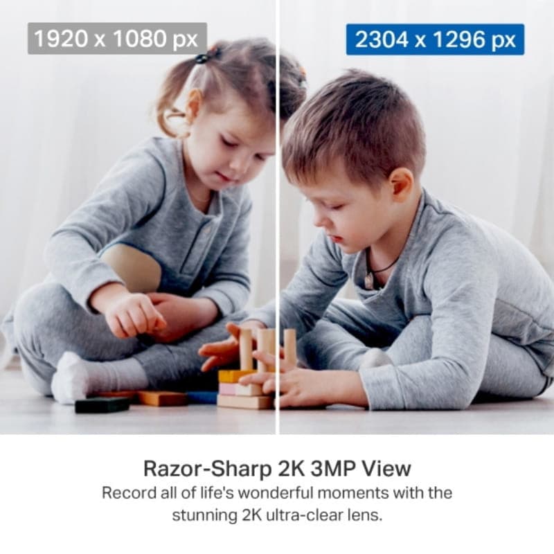 Caméra IP TP-Link Tapo C211 3MP 2K avec vue 360°, objectif ultra net, comparaison 1080p vs 2K, idéale pour surveiller enfants et intérieur, audio