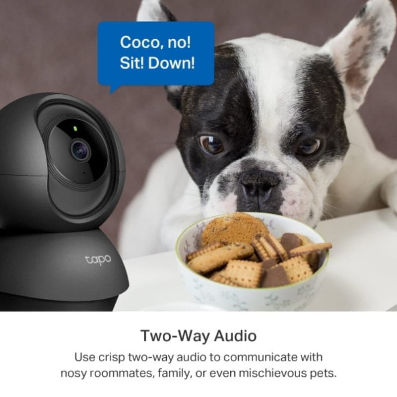 Caméra IP TP-Link Tapo C211 noire 3MP 2K, dôme pivotant 360°, objectif large, LED de statut, micro et haut-parleur pour audio bidirectionnel