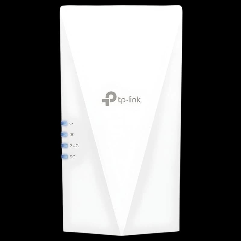 TP-Link RE600X repetidor Wi‑Fi 6 AX1800 branco, design vertical com LEDs laterais de status e porta Gigabit, acabamento fosco minimalista