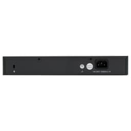 TP-Link TL-R480T Plus visto por trás com porta de alimentação AC, botão Reset e LED de status em gabinete metálico preto compacto