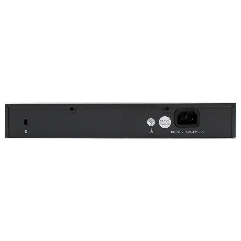 TP Link TL R480T Plus vue arrière avec prise secteur IEC, bouton Reset et LED d état, boîtier noir métal, icône cadenas à gauche