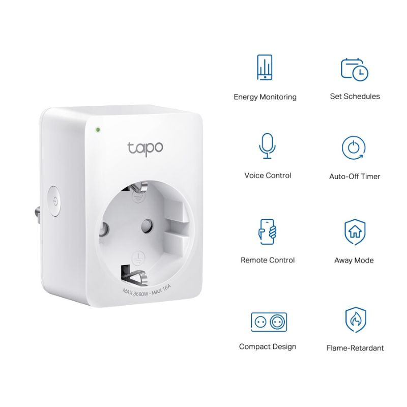 TP-Link Tapo P110 pack 2, enchufes inteligentes blancos tipo Schuko con indicador LED, diseño compacto, botones laterales y marcaje MAX 3680W 16A - Ítem5