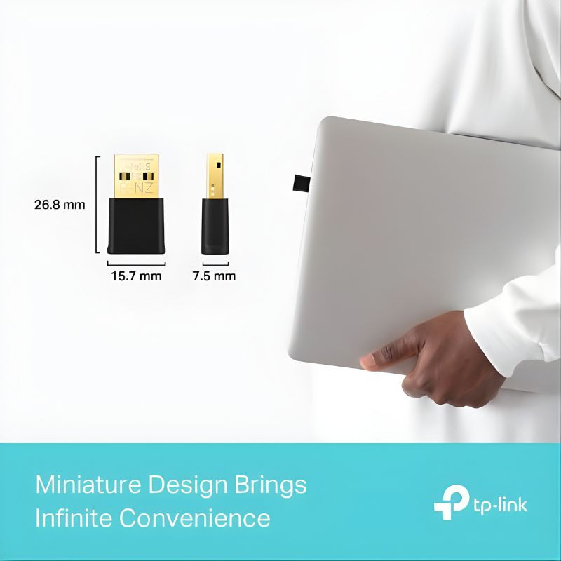 Adaptador USB nano Wi‑Fi 6 TP‑Link Archer TX20U AX1800 en color negro con conector dorado compacto, diseño minimalista y acabado mate - Ítem1