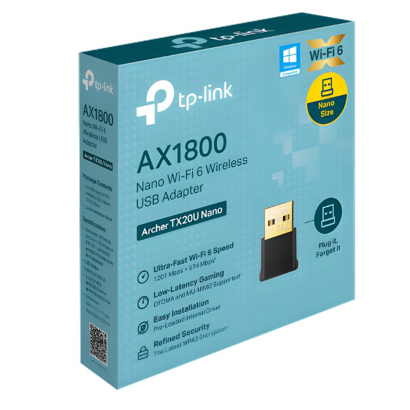Adaptador USB nano Wi‑Fi 6 TP‑Link Archer TX20U AX1800 en color negro con conector dorado compacto, diseño minimalista y acabado mate - Ítem3