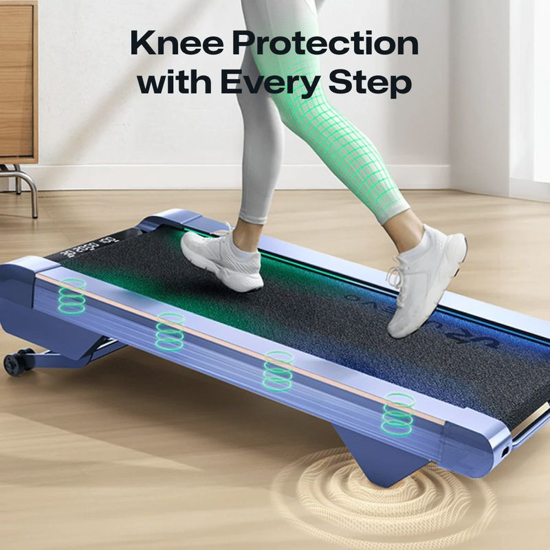 UREVO CyberPad Bleu – tapis de course compact, pliant, roulettes intégrées, châssis bleu métallisé, surface de course antidérapante avec éclairage LED - Ítem7