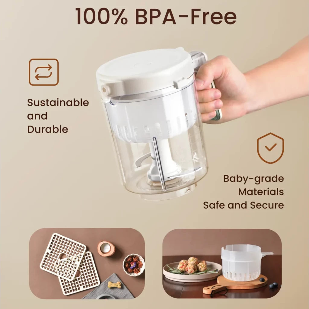 TopTrees Pet Treats Maker – processador branco com painel digital, botões táteis, jarra com alça e acessório de desidratação empilhável em múltiplas - Item4