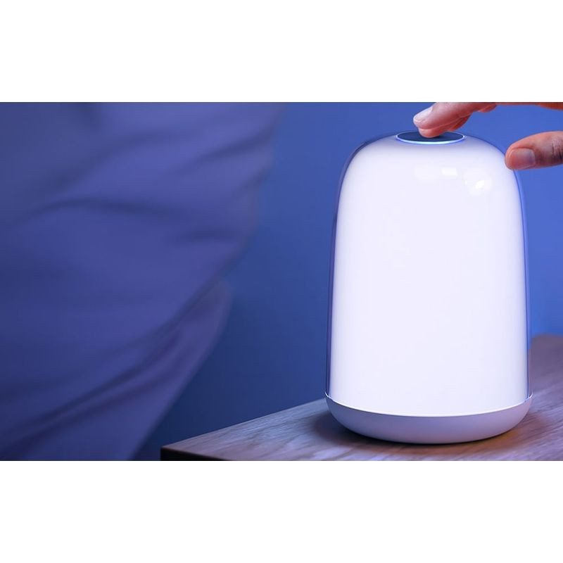 Lámpara Meross MSL430J: diseño cilíndrico blanco, difusor suave con luz cálida regulable RGB hasta 6500K, acabado minimalista y base redondeada. - Ítem2