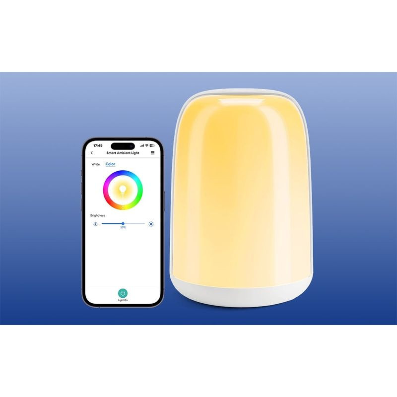 Lámpara Meross MSL430J: diseño cilíndrico blanco, difusor suave con luz cálida regulable RGB hasta 6500K, acabado minimalista y base redondeada. - Ítem5