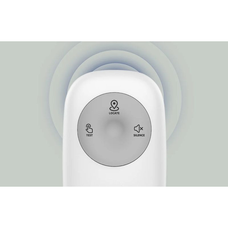 Comando remoto sem fios Heiman HM1RC-W Interligado, corpo branco com disco cinza e botões Test, Locate e Silence, LED inferior e design compacto para alarme - Item8