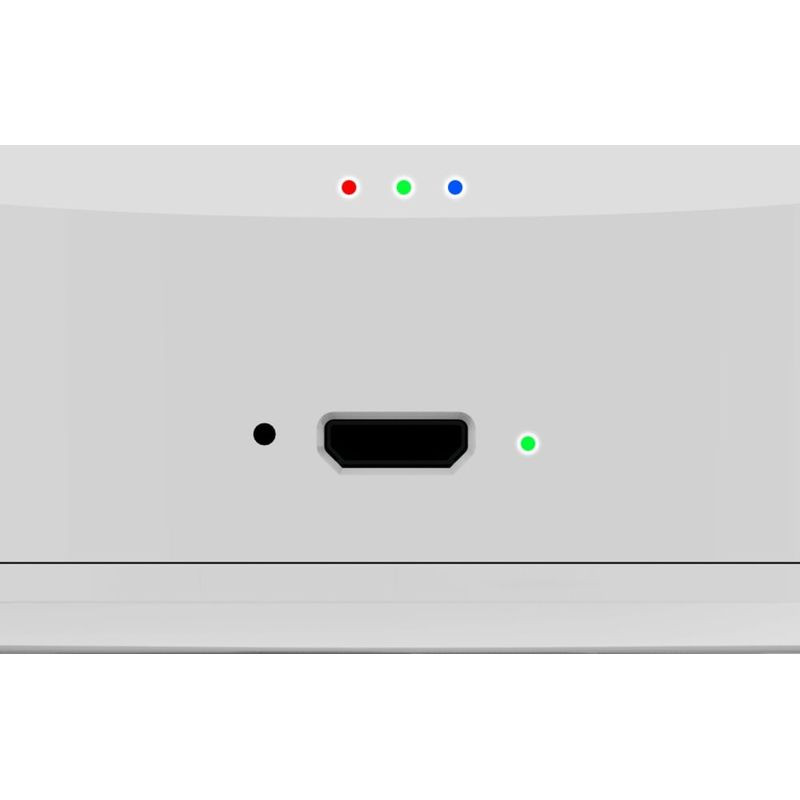 Heiman WS2GW-R WiFi - Switch: hub blanco compacto con bordes redondeados, botón central circular y puerto micro‑USB frontal, diseño minimalista y limpio. - Ítem9