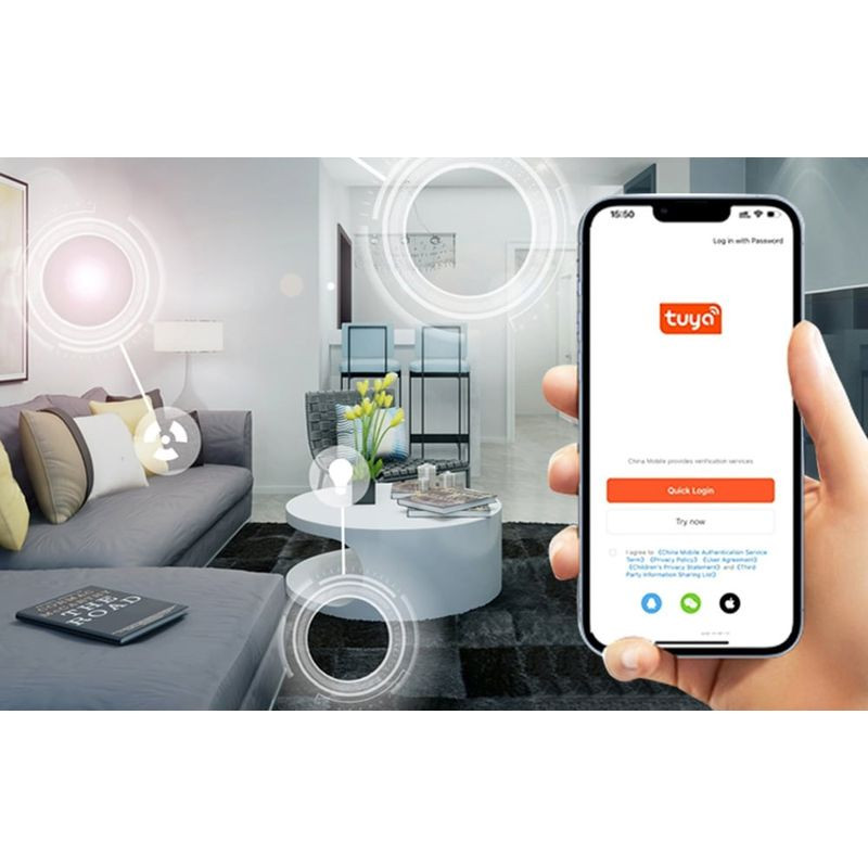 Heiman WS2GW-R WiFi - Switch: hub blanco compacto con bordes redondeados, botón central circular y puerto micro‑USB frontal, diseño minimalista y limpio. - Ítem7