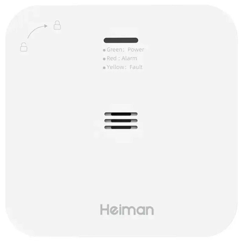 Heiman HM-720ES-W Inalámbrico Detector de CO2 blanco, compacto, pared, rejillas laterales, LED de estado verde/rojo/amarillo y ranura frontal de ventilación - Ítem2