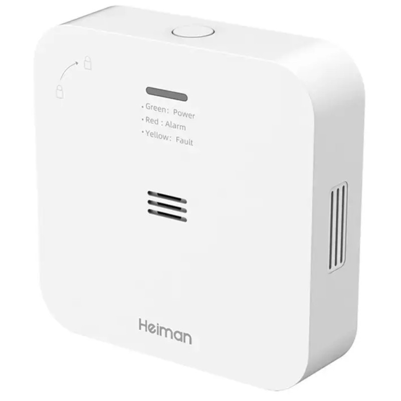 Heiman HM-720ES-W Inalámbrico Detector de CO2 blanco, compacto, pared, rejillas laterales, LED de estado verde/rojo/amarillo y ranura frontal de ventilación - Ítem4
