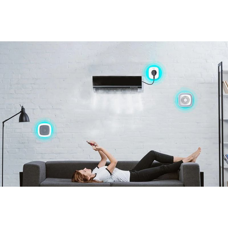 Heiman HS1HT Tuya Zigbee – Capteur compact gris et blanc avec grille perforée centrale, boîtier arrondi, design mural discret pour température et humidité - Ítem2