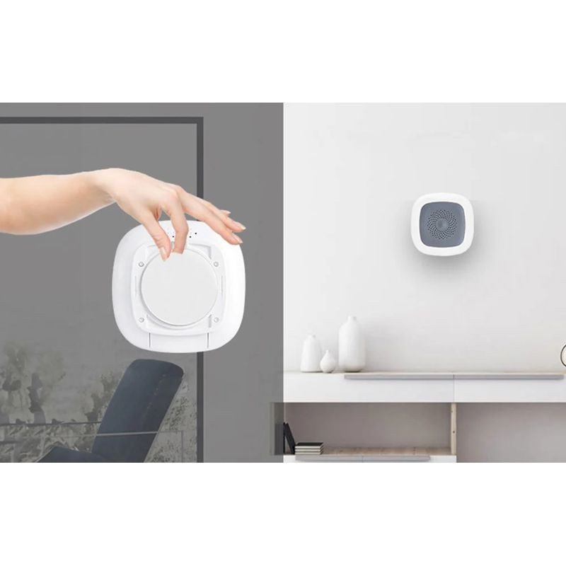 Heiman HS1HT Tuya Zigbee – Capteur compact gris et blanc avec grille perforée centrale, boîtier arrondi, design mural discret pour température et humidité - Ítem5