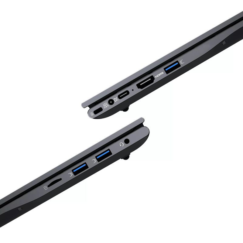 BMAX X17 Pro portátil 15.6 pulgadas con biseles finos, cámara centrada y teclado negro; pantalla amplia mostrando Windows 11 en tonos azules vibrantes - Ítem2