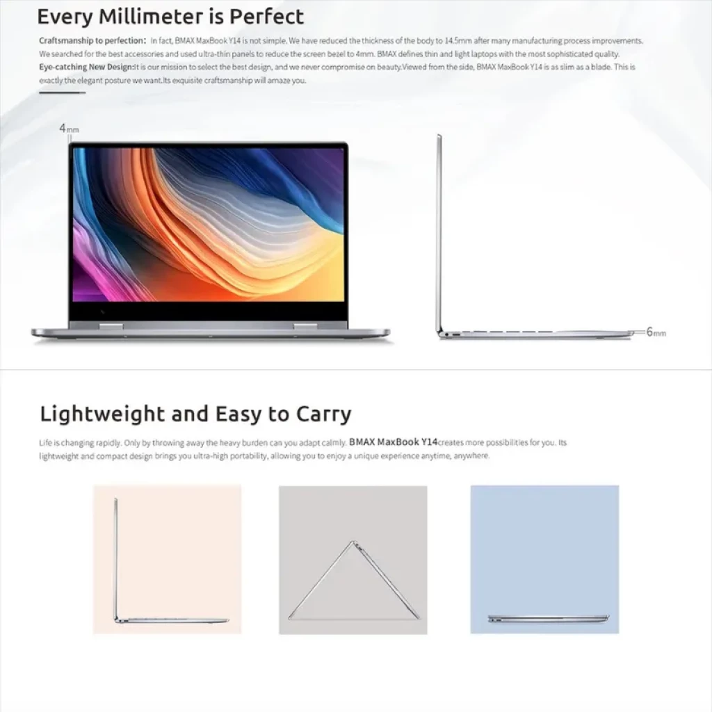 BMAX Maxbook Y14 Flip 360° écran 14 pouces bordures fines, châssis argent, charnière 360 pour mode tablette, affichage vif aux couleurs éclatantes - Ítem5
