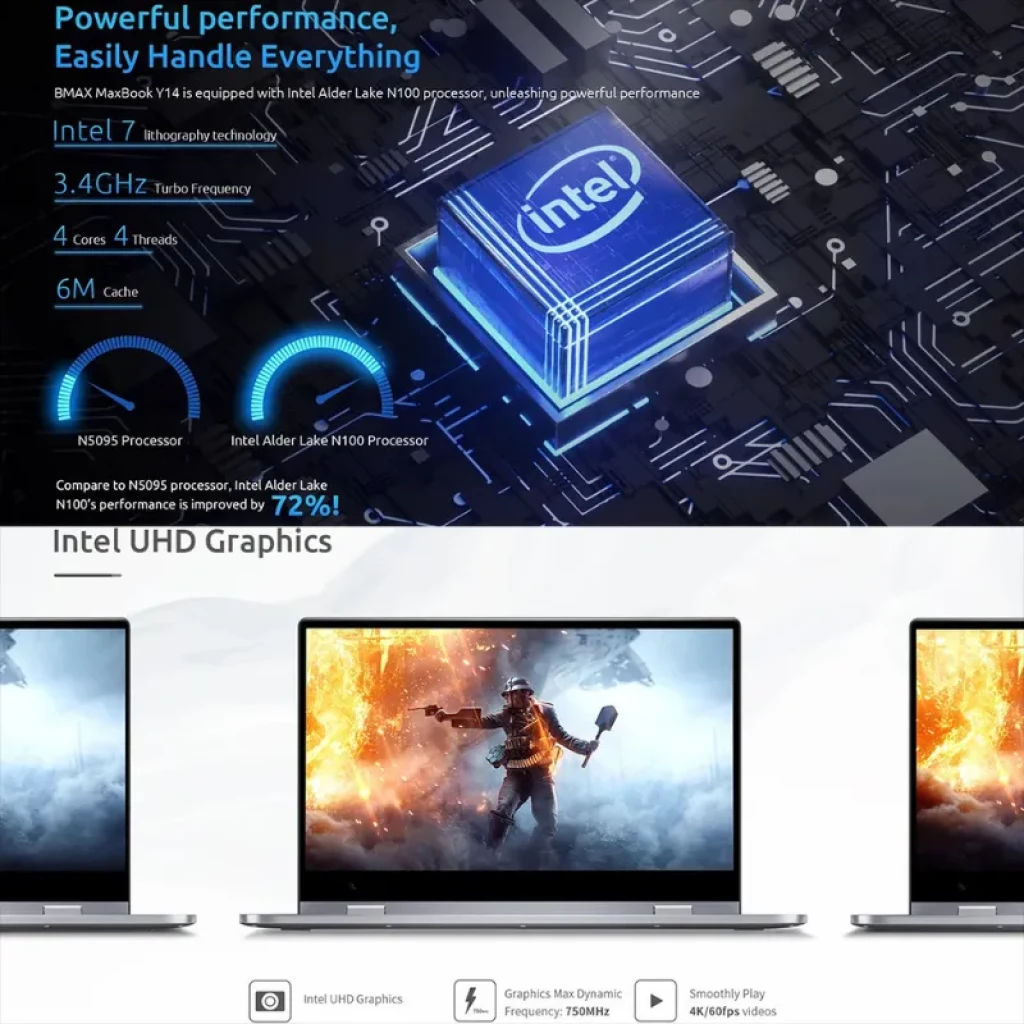 BMAX Maxbook Y14 Flip 360° écran 14 pouces bordures fines, châssis argent, charnière 360 pour mode tablette, affichage vif aux couleurs éclatantes - Ítem6