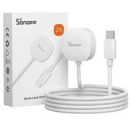 Cabo de extensão trançado 2 m para detetor de inundações/fugas SONOFF WLDC200, conector USB-C, cor branca, flexível e resistente para instalação fácil