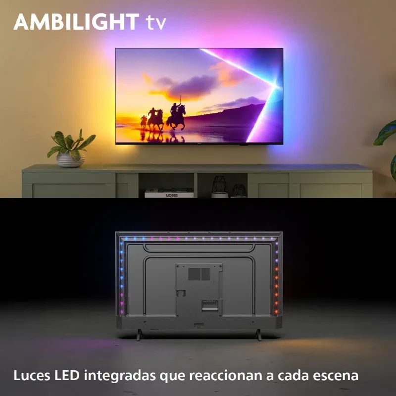 Philips 55PUS8510 55 polegadas QLED 4K com Ambilight, cores vivas, contraste elevado e suporte Dolby Atmos; design fino com pés metálicos - Item1