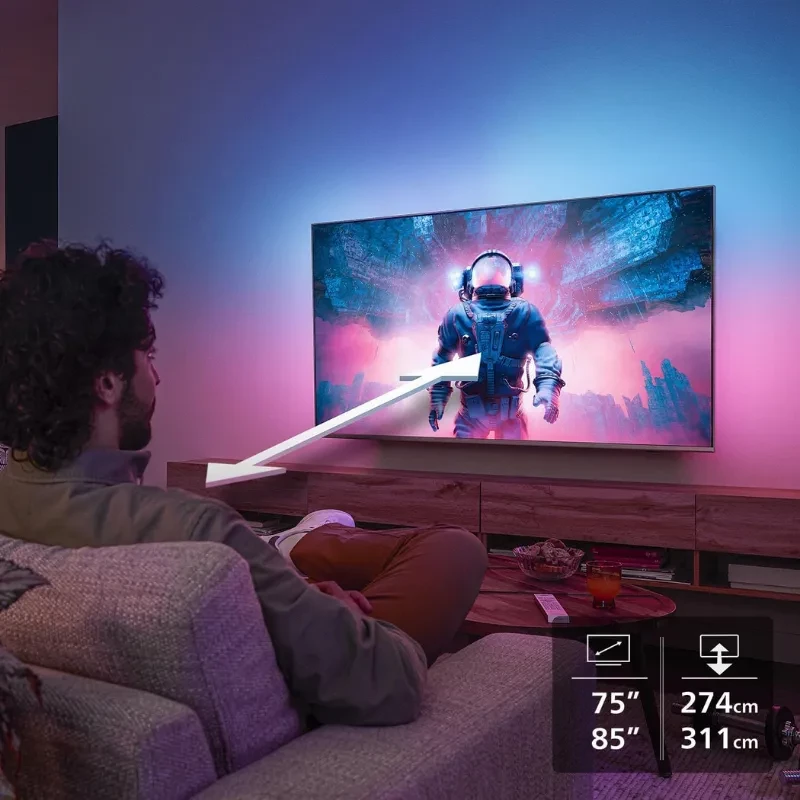 Philips 55PUS8510 55 polegadas QLED 4K com Ambilight, cores vivas, contraste elevado e suporte Dolby Atmos; design fino com pés metálicos - Item5