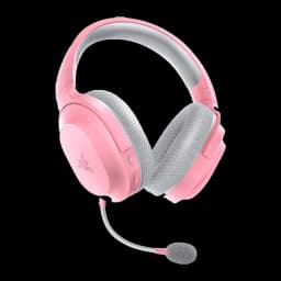 Auriculares Gaming Razer Barracuda X inalámbricos rosa con diadema acolchada, copas over-ear grises de malla y micrófono extraíble con espuma anti-pop