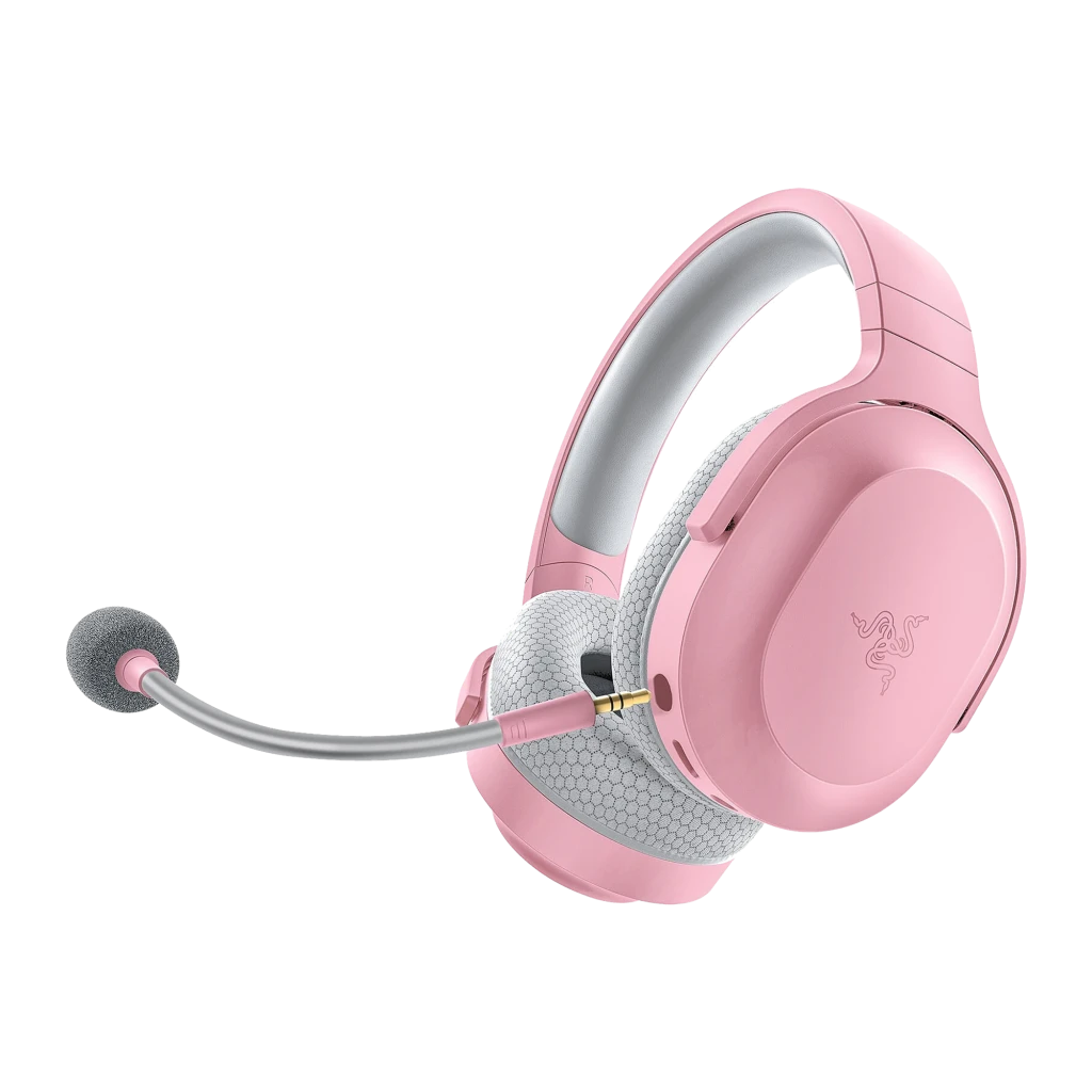 Auscultadores gaming rosa sem fios com microfone amovível, almofadas cinza macias, arco acolchoado e controlos laterais discretos Razer Barracuda X - Item2