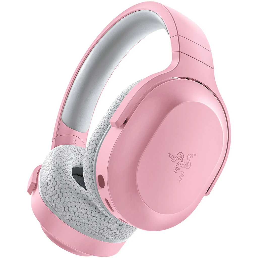 Auscultadores gaming rosa sem fios com microfone amovível, almofadas cinza macias, arco acolchoado e controlos laterais discretos Razer Barracuda X - Item4