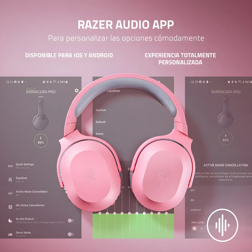 Auscultadores gaming rosa sem fios com microfone amovível, almofadas cinza macias, arco acolchoado e controlos laterais discretos Razer Barracuda X - Item6