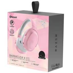 Auriculares gaming Razer Barracuda X inalámbricos en color rosa, diadema acolchada, copas circumaurales, micrófono extraíble y compatibilidad multiplataforma