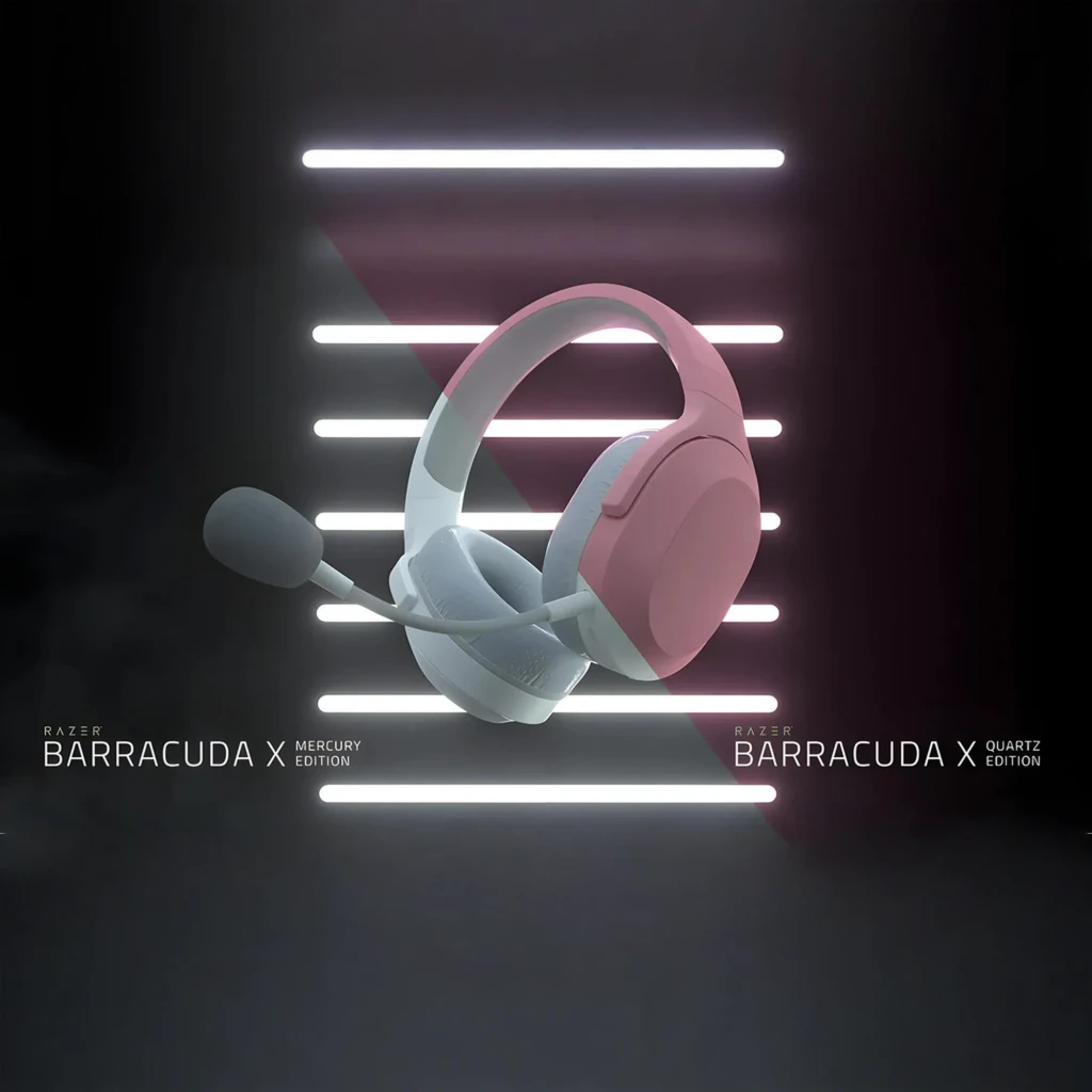 Auscultadores gaming rosa sem fios com microfone amovível, almofadas cinza macias, arco acolchoado e controlos laterais discretos Razer Barracuda X - Item8