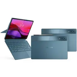 Tablette Lenovo Yoga Tab Plus 12,7" bleu vert, double appareil photo, stylet inclus, étui-support et clavier détachable; design fin, écran bord à bord.