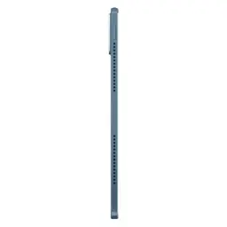 Profil fin de la Lenovo Yoga Tab Plus 12,7" bleu-vert, bord percé de grilles de haut-parleurs et bouton latéral; design mince et soigné.