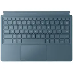 Clavier détachable bleu vert avec grand trackpad et touches rétroéclairées, conçu pour Lenovo Yoga Tab Plus 12,7", compatible avec stylet et étui.