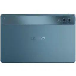 Arrière du Lenovo Yoga Tab Plus bleu vert, double capteur photo avec flash, bande brillante Yoga, finition mate élégante.