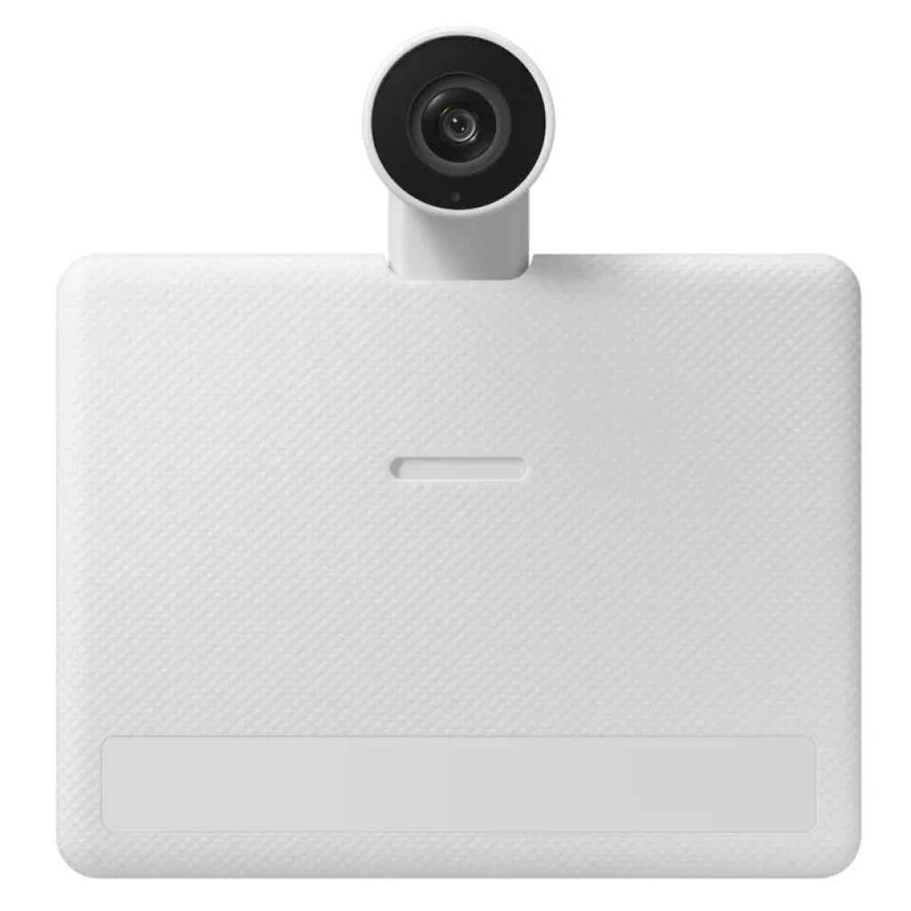 Samsung M8 M80F 32 pulgadas 4K UHD 60 Hz en color blanco, pantalla delgada con biseles mínimos, peana rectangular y webcam centrada en el borde superior - Ítem7