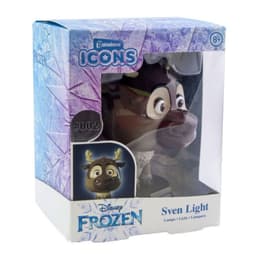 Lâmpada decorativa do Sven de Frozen, estilo chibi, com chifres, olhos grandes e base preta iluminada com logo Disney Frozen. Ideal para ambiente infantil.