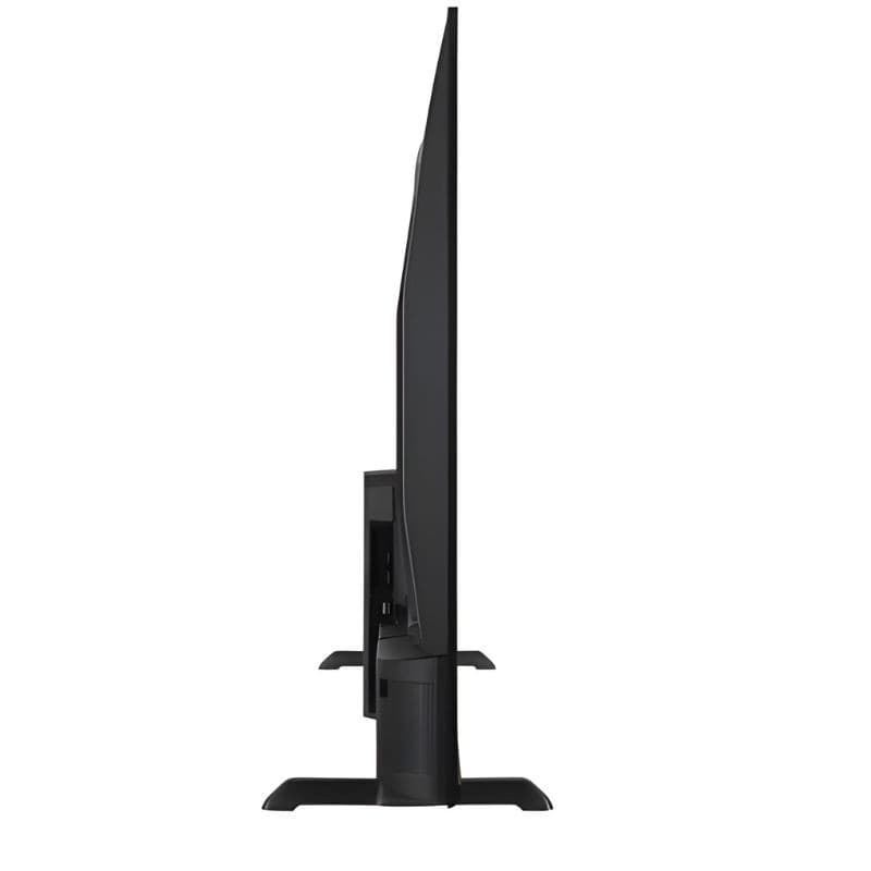 DAEWOO 55DM56QV 55" UHD Smart TV, perfil ultradelgado en negro, bisel mínimo y base doble estable; diseño moderno ideal para montaje en sala o pared.