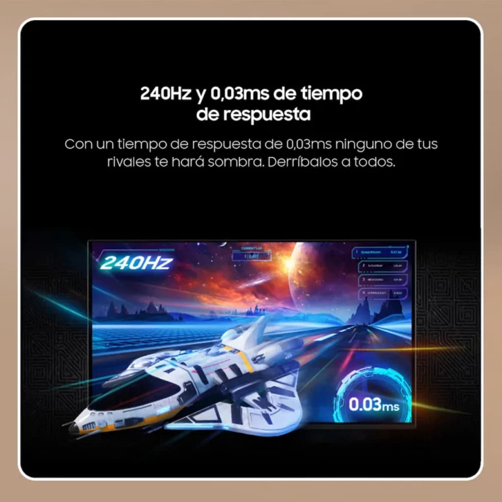 Samsung Odyssey OLED G8 27 pouces 4K 240 Hz argent, écran PC ultra-fin affichant un jeu spatial vif, temps de réponse 0,03 ms et fluidité extrême