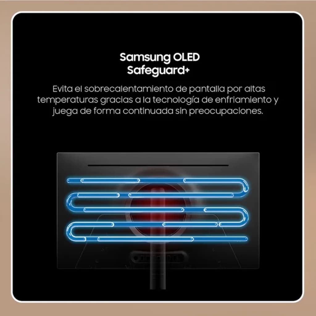 Arrière de l’écran Samsung Odyssey OLED G8 argent avec circuit de refroidissement lumineux en S, conçu pour dissiper la chaleur et assurer des sessions de