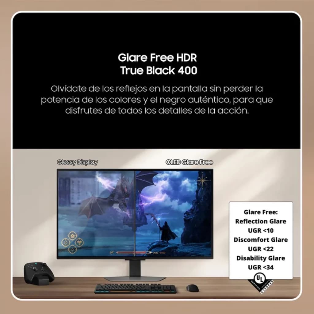 Samsung Odyssey OLED G8 G81SF 27 pouces 4K 240 Hz Argent avec écran OLED sans reflets, True Black 400, noir profond et détails nets, certifications UGR basses