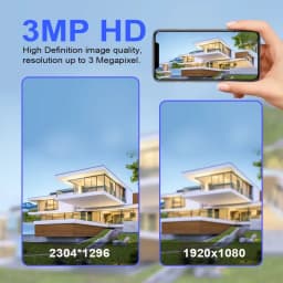 Comparativa de resolución 3MP HD 2304x1296 vs 1080p, muestra imagen más nítida en smartphone. Ideal para cámara ESCAM QFS71 con detalle superior