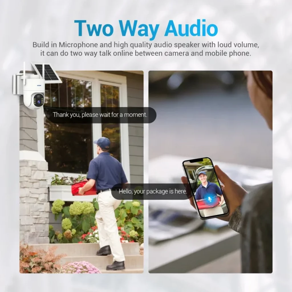 ESCAM QFS71 4G LTE com visão noturna a cores de 3 MP, alarme PIR, PTZ e áudio bidirecional - Câmara de segurança com painel solar - Item5