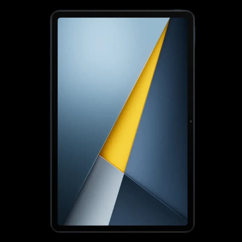 Xiaomi Poco Pad M1 Wifi bleu avec grand écran bord à bord, cadre fin noir, affichage lumineux aux tons bleu et jaune, 8 Go RAM et 256 Go de stockage