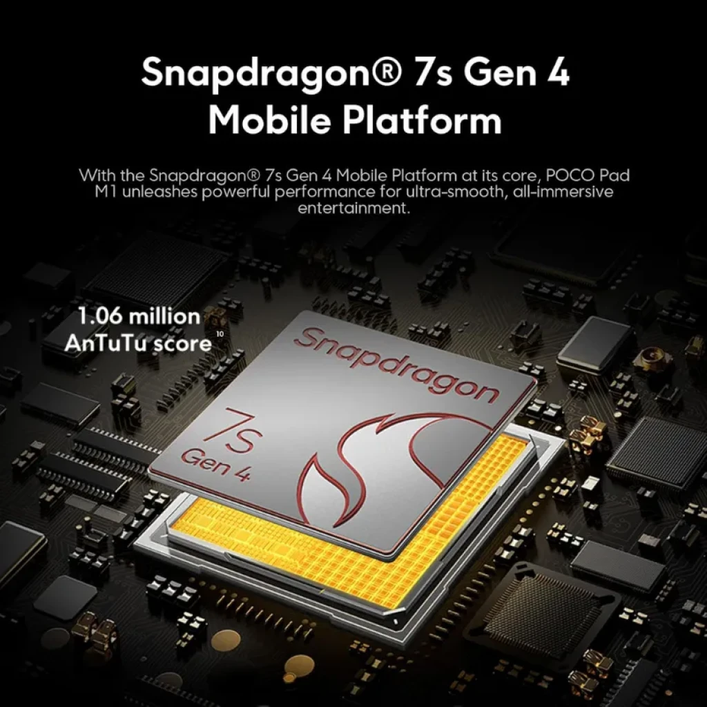 Xiaomi Poco Pad M1 Wifi azul com tela grande de bordas finas, câmera dupla traseira vertical e acabamento fosco; 8GB RAM e 256GB armazenamento. - Item6