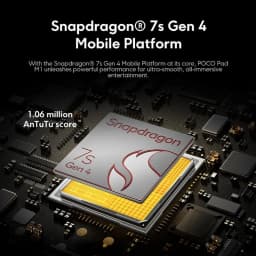 Puce Snapdragon 7s Gen 4 sur carte mère, design premium métal et circuits fins, promettant performances puissantes pour la Xiaomi Poco Pad M1 Wifi 8Go 256Go