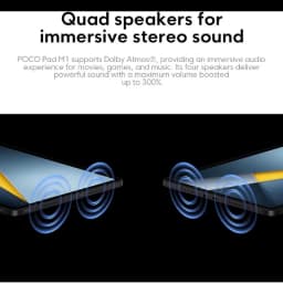 Xiaomi Poco Pad M1 Wifi 8Go/256Go Bleu avec quatre haut‑parleurs stéréo Dolby Atmos, bords fins et écran large pour son immersif jusqu’à 300%