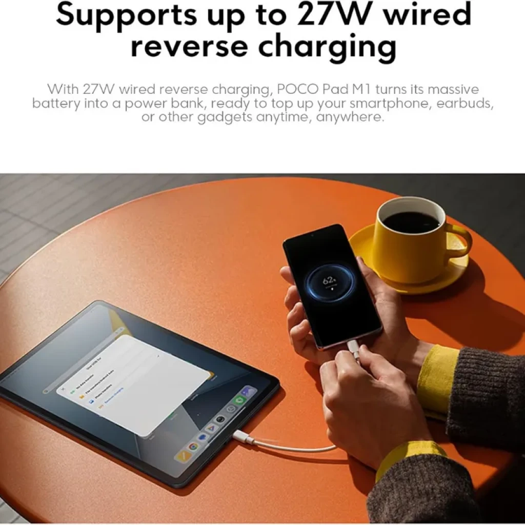 Xiaomi Poco Pad M1 Wifi azul com tela grande de bordas finas, câmera dupla traseira vertical e acabamento fosco; 8GB RAM e 256GB armazenamento. - Item8