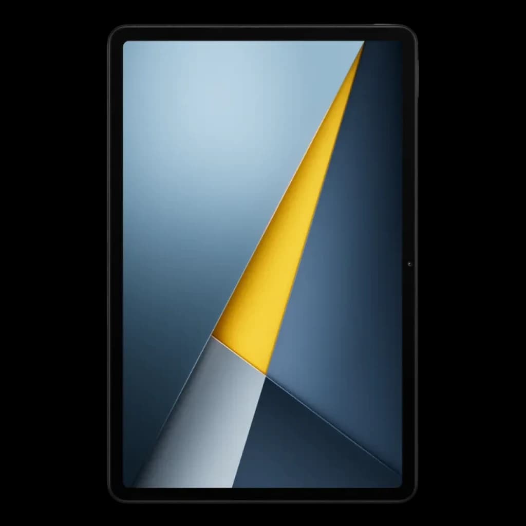 Xiaomi Poco Pad M1 Wifi 8Go 256Go Gris avec grand écran bord à bord, bords fins, dalle brillante aux tons bleu gris et accent jaune géométrique