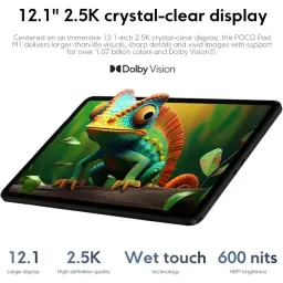Tablette Xiaomi Poco Pad M1 Wifi 8Go 256Go gris avec écran 12,1 pouces 2,5K, bords fins, couleurs vives Dolby Vision, luminosité 600 nits